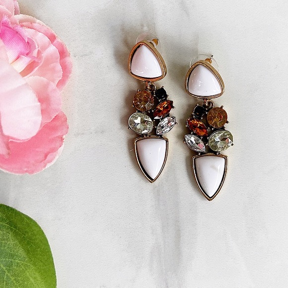White Long Statement Earrings - Picture 1 of 3